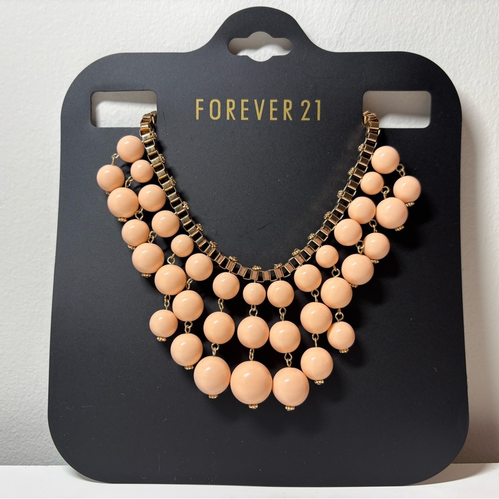 Peach and Gold Round Bead Statement Necklace Forever 21 - Vintage Art Deco Style